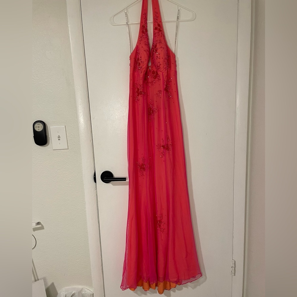 Strapless Red Embellished Evening Gown